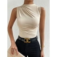 thumbnail image 6 of Women's Ruched Mock Neck Tank Top Slim Fit Work Casual Sleeveless Blouse L, 6 of 10