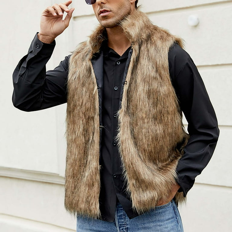jjayotai Mens Faux Fur Vest, Winter Warm Short Coat Fluffy