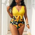 thumbnail image 5 of asdoklhq Plus Size Swimsuit for Women,Women's One-Piece Sunflower Print Color Blocking Lace Up Plus Size Overlay Print Bikini Swimsuit, 5 of 9