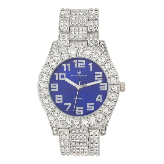 Charles Raymond Mens Big Rocks with Numerals Fully Iced Out Colorful Dial Blinged Out Hip Hop Watch - ST10327AR Single Silver Royal Blue