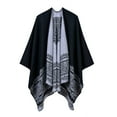 thumbnail image 2 of Women's Color Block Shawl Wrap Plus Size Cardigan Poncho Cape Open Front Long Winter Sweater Coat, 2 of 3