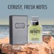 thumbnail image 3 of Novo Infinity para hombres - Eau de parfum en spray de 3.4 onzas líquidas para hombres - Notas superiores refrescantes cítricas y florales con sutiles matices amaderados, olor fresco durante todo el d, 3 of 5