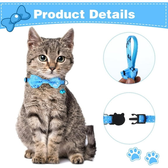 2 Pack Kitten Collar with Bell Breakaway Cat Collars with Removable Bow Tie Safety Buckle Kitten Collars 7.8-12 Inch Adjustable Pet Collar for Boy Cats (Blue)