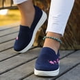 thumbnail image 6 of XIAQUJ Ladies Fashion Solid Color Breathable Knitted Mesh Embroidered Decorative Flat Bottom Casual Sports Shoes Women's Fashion Sneakers Dark Blue 8(40), 6 of 8