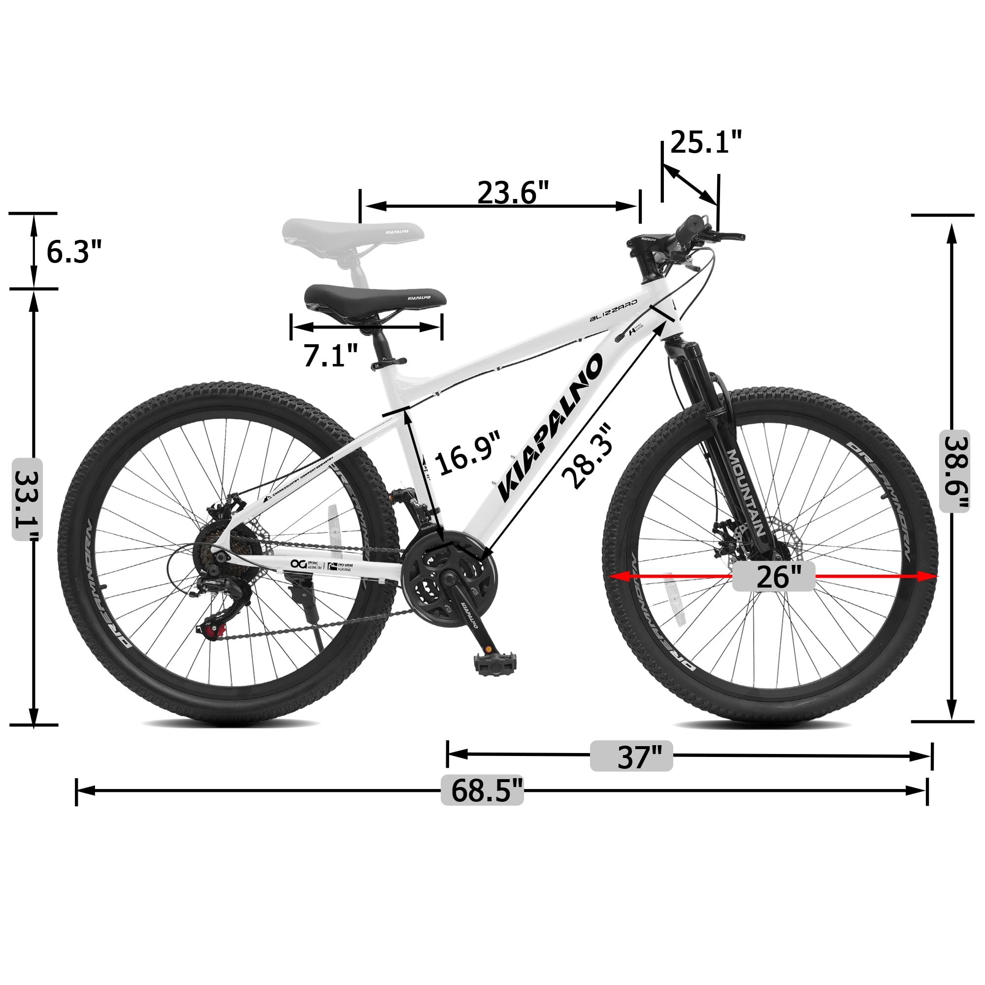 26 Inch Mountain Bike, 21-Speed Adult Bicycle with Disc Brakes for Men and Women,White