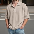 thumbnail image 2 of IWRICH Men's Polo Shirts Short Sleeve Polo Shirts Loose Fit Casual Collared Shirt Textured Knit Workout Tops Beige M, 2 of 4