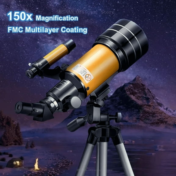 150X Astronomical Telescope, 70mm Aperture Refractor Portable Travel Telescope with Phone Adapter &Wireless Remote
