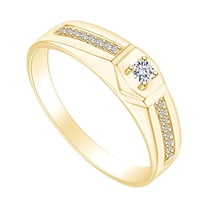AFFY White Natural Diamond Accent Men Engagement Ring 14k Solid Yellow Gold (I-J Color, I2-I3 Clarity, 0.07 Cttw) Ring Size-13