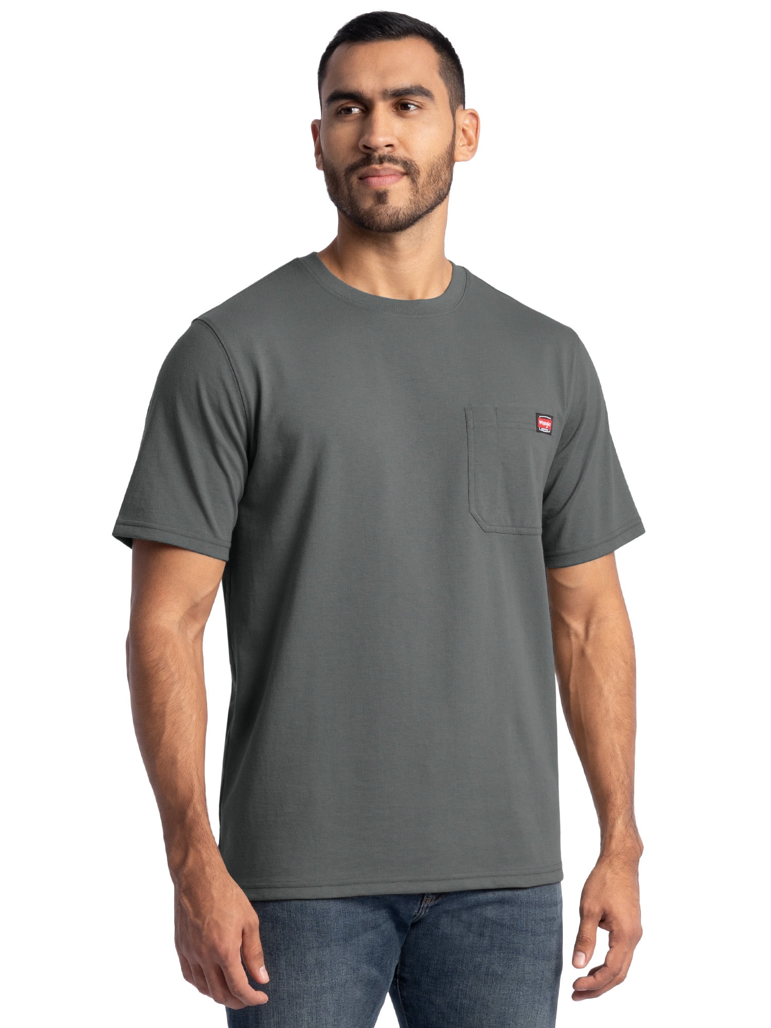 Wrangler Workwear Men's Short Sleeve Heavyweight Pocket Crew Work Shirt, size S-2XLT