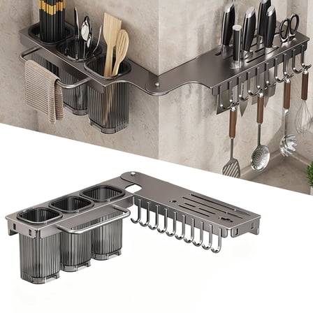 BTideas Wall Mounted Knife Holder,Rotate 90° Knife Organizer with 10 Hooks,Kitchen Utensil Organizer