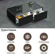 Livtab Smart Coffee Table with Built in Fridge, Bluetooth Speakers, Wireless Charging, Outlets, RGB Light, Black