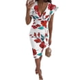 thumbnail image 2 of Women Floral V Neck Wrap Dress Ladies Evening Party Cocktail Bodycon Dresses, 2 of 8