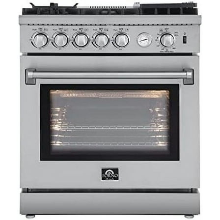 Forno Lazio 30-Inch Freestanding Gas Range, 4 Burners, Convection Oven, Energy Efficient