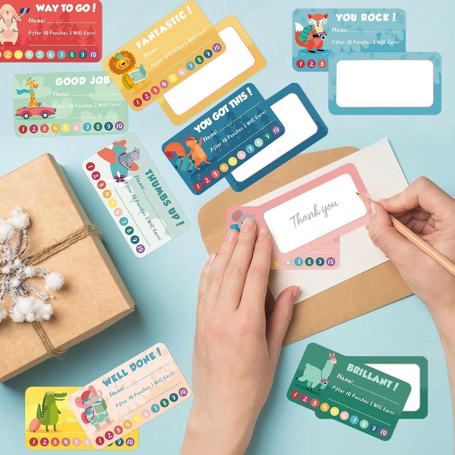 Reward Card Punch Cardstock with Hole Puncher for Behavior Incentive, Animal Styles