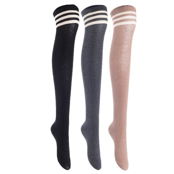3 Pairs Awesome Women Thigh High Cotton Boot Socks. Durable Knee High Socks, Perfect As Winter & Spring Socks Size 6-9 Black, Dark Grey, Kakhi T1022-3c12