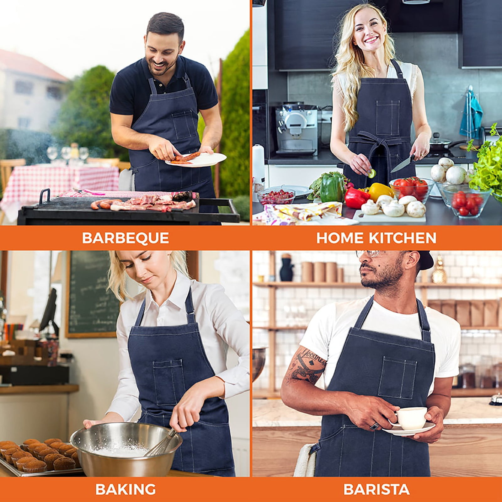 Jierger Chef Apron for Men Kitchen Apron with Pockets for Women Large Unisex Canvas Apron for Cooking Grilling BBQ Baking Heavy Duty Apron for Work(23.5 x 32 inches)