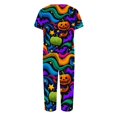 thumbnail image 5 of Women's Halloween Loungewear Set Short Sleeve V Neck Top and Cropped Pants with Pockets Ghost Pumpkin Print Breathable Soft Pajama Set for Home Outdoor Multicolor 2XL, 5 of 6