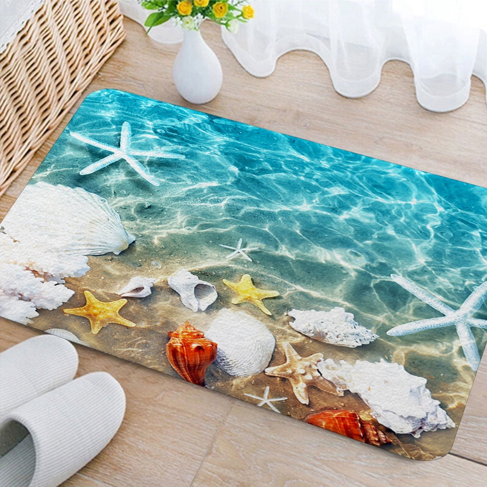 Lunarable Seashells Bath Mat Nautilus Spiral Shell Sand Dune Seashore Beach Marine Pattern and Natural Plush Bathroom Decor Mat with Non Slip Bac Tufted Look Bath Mat, Sea Shell Bath Mat, Soft Bath Mat, Non Slip