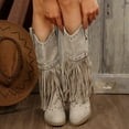 thumbnail image 7 of Leozcaa Women Fringe Cowboy Boots Mid Calf Embroidered Western Boots Tassel Cowgirl Stacked Heel Boots, 7 of 7