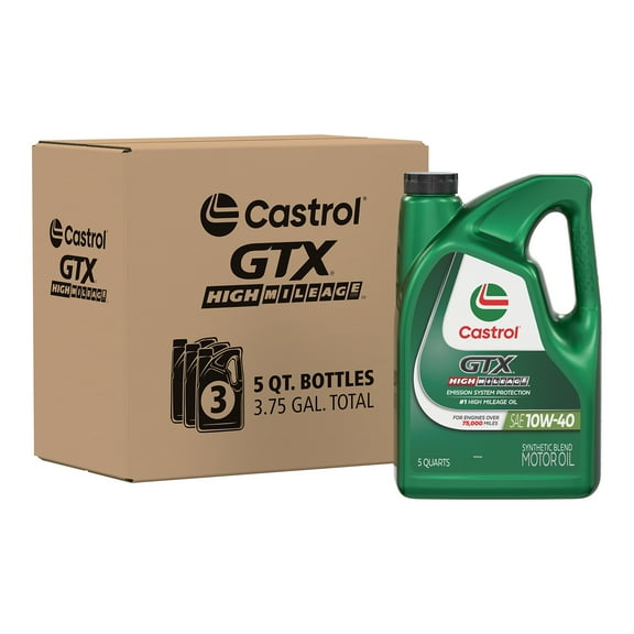 Castrol GTX High Mileage 10W-40 Synthetic Blend Motor Oil, 5 Quarts, Case of 3
