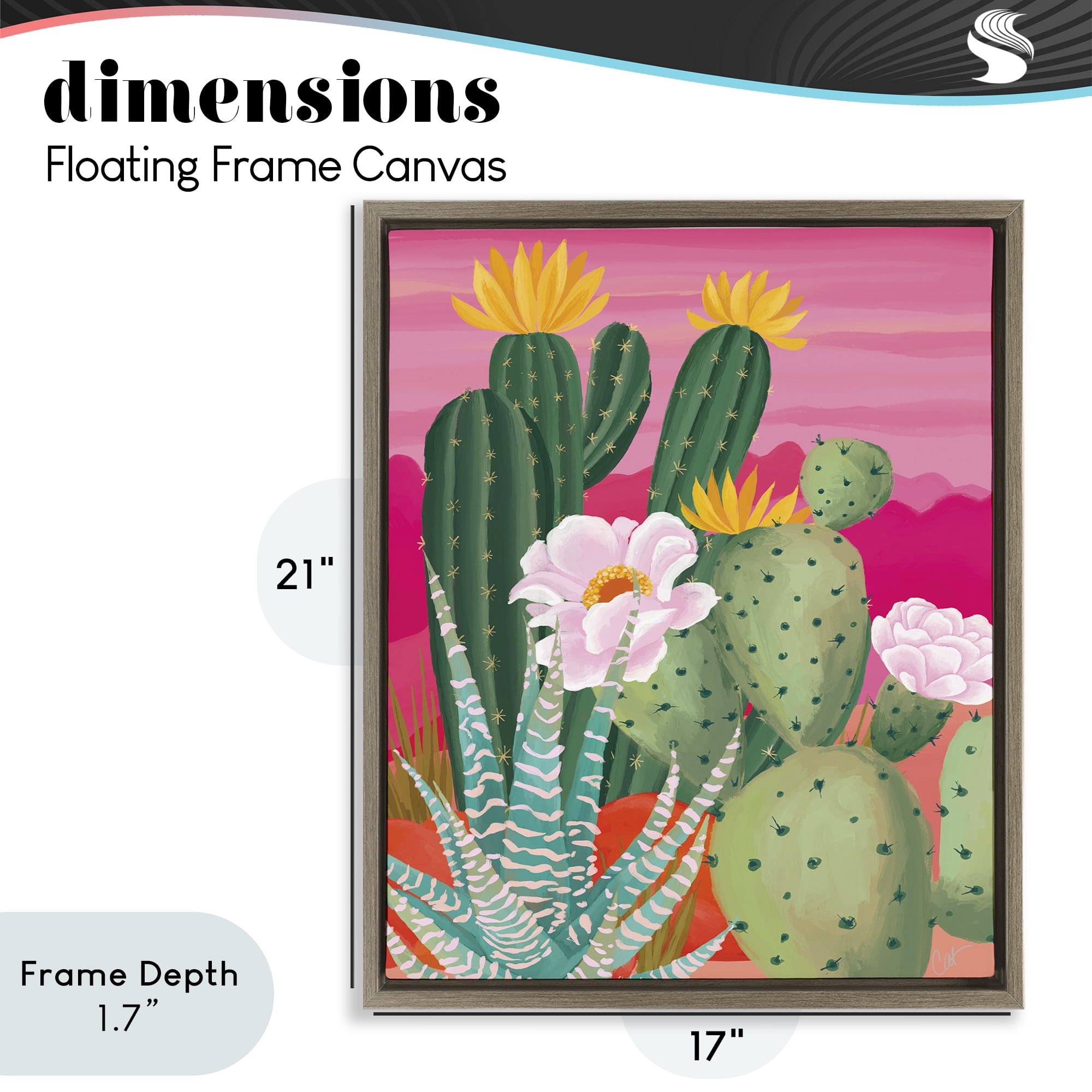 Stupell Industries Sunset Cactus Plants Brown Framed Floater Canvas Wall Art, design by Cat Thurman Designs