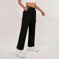 thumbnail image 6 of Women's Cargo Pants Baggy Jeans High Waisted Casual Stretchy Wide Leg Streetwear with 4 Pockets for Women Black L, 6 of 7