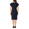 thumbnail image 3 of INSPIRE CHIC Women's Ruffle Sleeve V Neck Ruched Front Elegant Work Sheath Bodycon Dresses M Dark Blue, 3 of 5