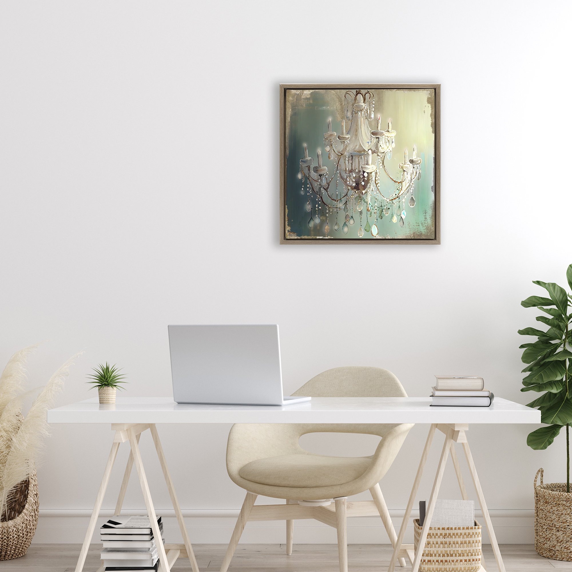 Vintage Illumine Chandelier Brown Framed Floater Canvas Wall Art, design by Sasha