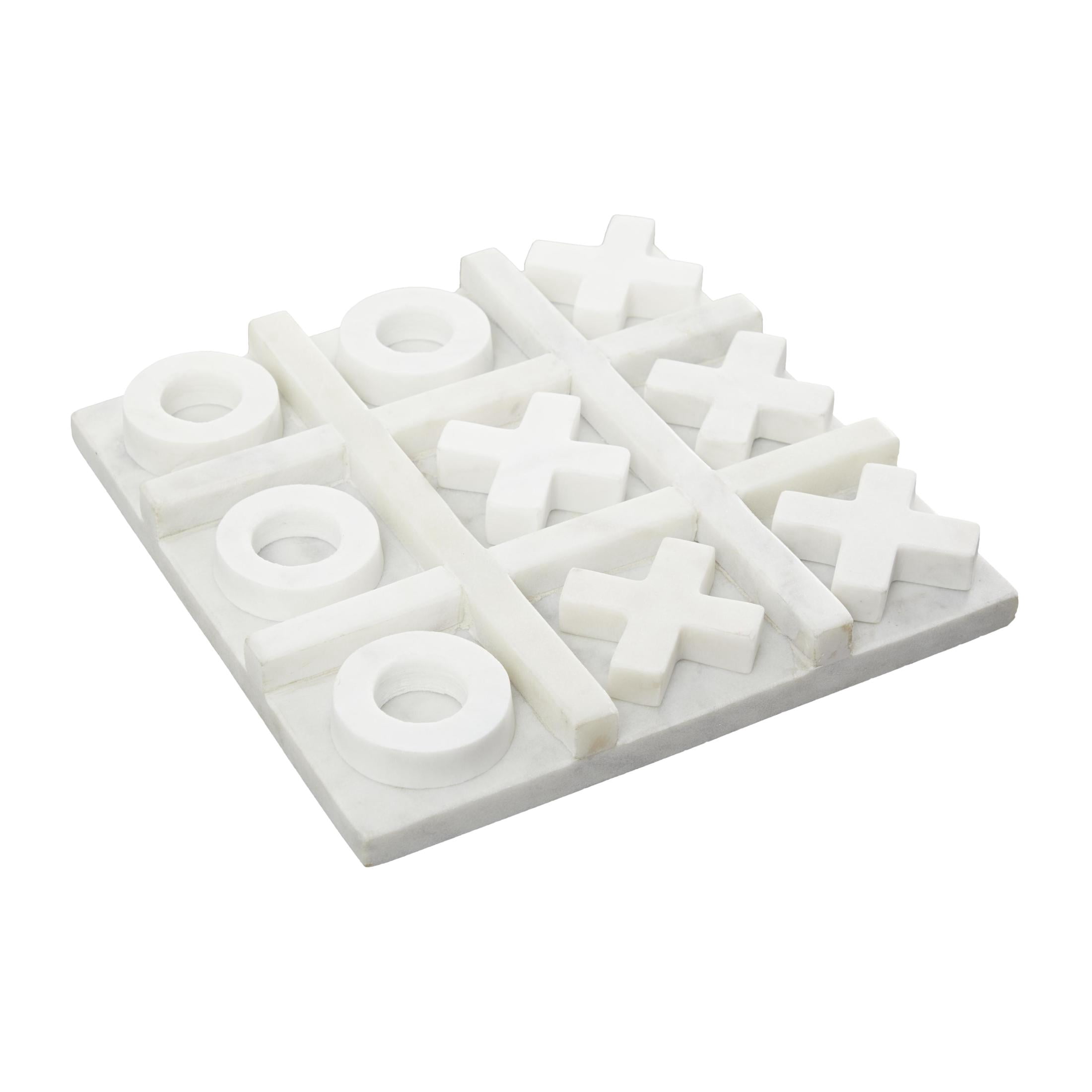 DecMode 9" x 1" White Marble Tic Tac Toe Game Set, 1-Piece