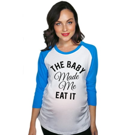 

Maternity Raglan The Baby Made Me Eat It Funny Pregnancy Baseball Tee (Royal) - L