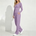 thumbnail image 4 of Aofany Womens 2 Piece Sets Long Sleeve Wide Leg Tracksuits Casual Lounge Fall Outfits Solid Color Matching Sets, 4 of 5