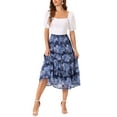 thumbnail image 3 of INSPIRE CHIC Women's Floral Skirt Elastic High Waist Ankle Length Chiffon A-Line Skirt M Deep Blue, 3 of 7