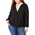 thumbnail image 3 of I.N.C Womens Colorblocked Pullover Blouse, Black, Plus Size, 0X, 3 of 5