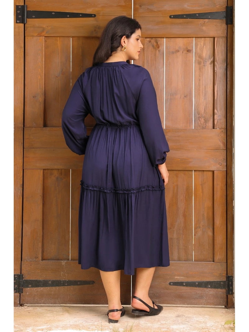 TIYOMI Women's Fall Maxi Dress Plus Size 5x Navy Blue Long Sleeve V Neck  Solid Dress Flowy Cocktail Party Dresses for Curvy Women Maxi Fall Spring  Formal Dresses 5XL 28W - Walmart.com
