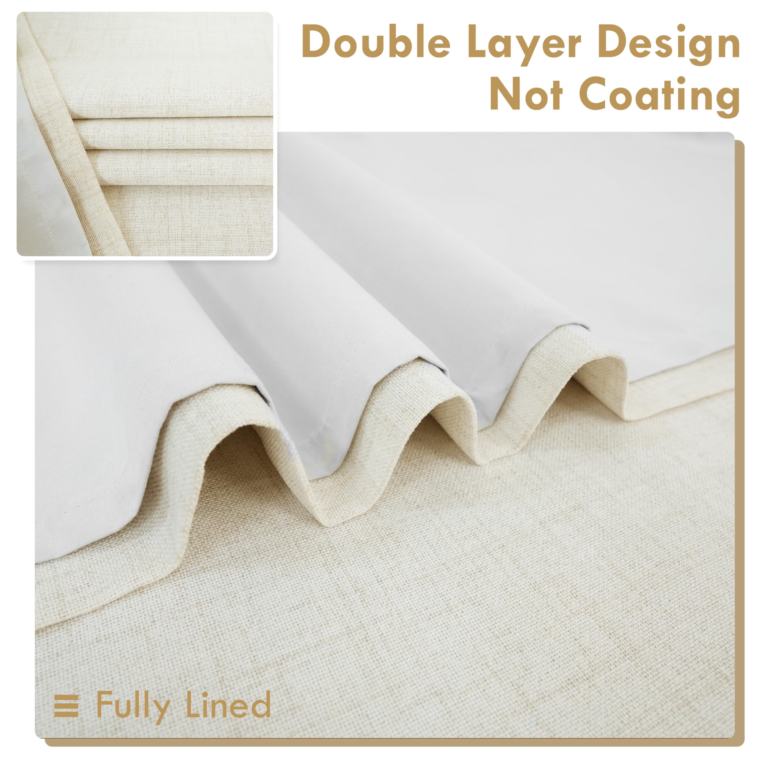 DriftAway Double Layer Linen Blackout Tie Up Curtains Thermal Insulated Fully Lined Balloon Roman Shade Bathroom Window Adjustable Rod Pocket for Small Window 45 Inch by 63 Inch Ivory Cream