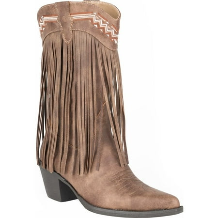 

Roper Womens Fringes Snip Toe Boots Mid Calf Mid Heel 2-3