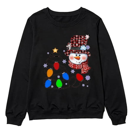 

Youmylove Christmas Family Sweatshirts Set Santa Plaid Snowman Doll Printed Pullover Sweatshirt