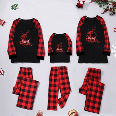 

PEONAVET Holiday Christmas Family Pajamas Matching Set Fashion Cute Lattice Print Romper Xmas Pjs for Couples and Kids Baby Sleepwear Family Parent-child Sleepwear