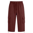 thumbnail image 4 of felwors Womens Capris with Pockets Loose Fit Casual Capri Pants Dressy Lightweight Ladies Baggy Cargo Pants for Hiking Wine for Size S, 4 of 7