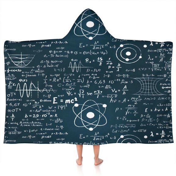 Math Equations Physics Icons Blue Pattern Hooded Bath Towel,50"x30" for Ages 3 To 12 Kids, Quick Dry Lightweight Soft Microfiber Hood Beach Towel Cover Up for Kids