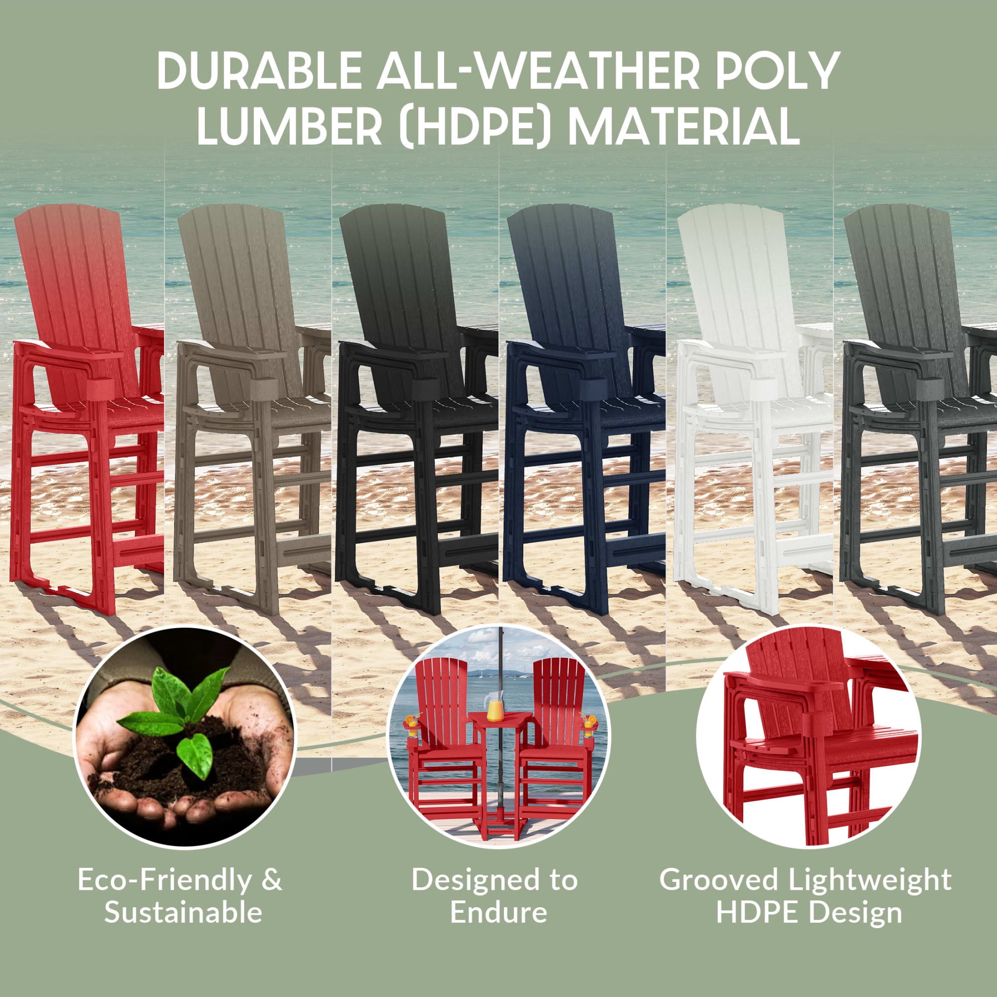 WestinTrends Azura Outdoor Tall Adirondack Chairs With Connecting Table Tray (Set of 2), Red
