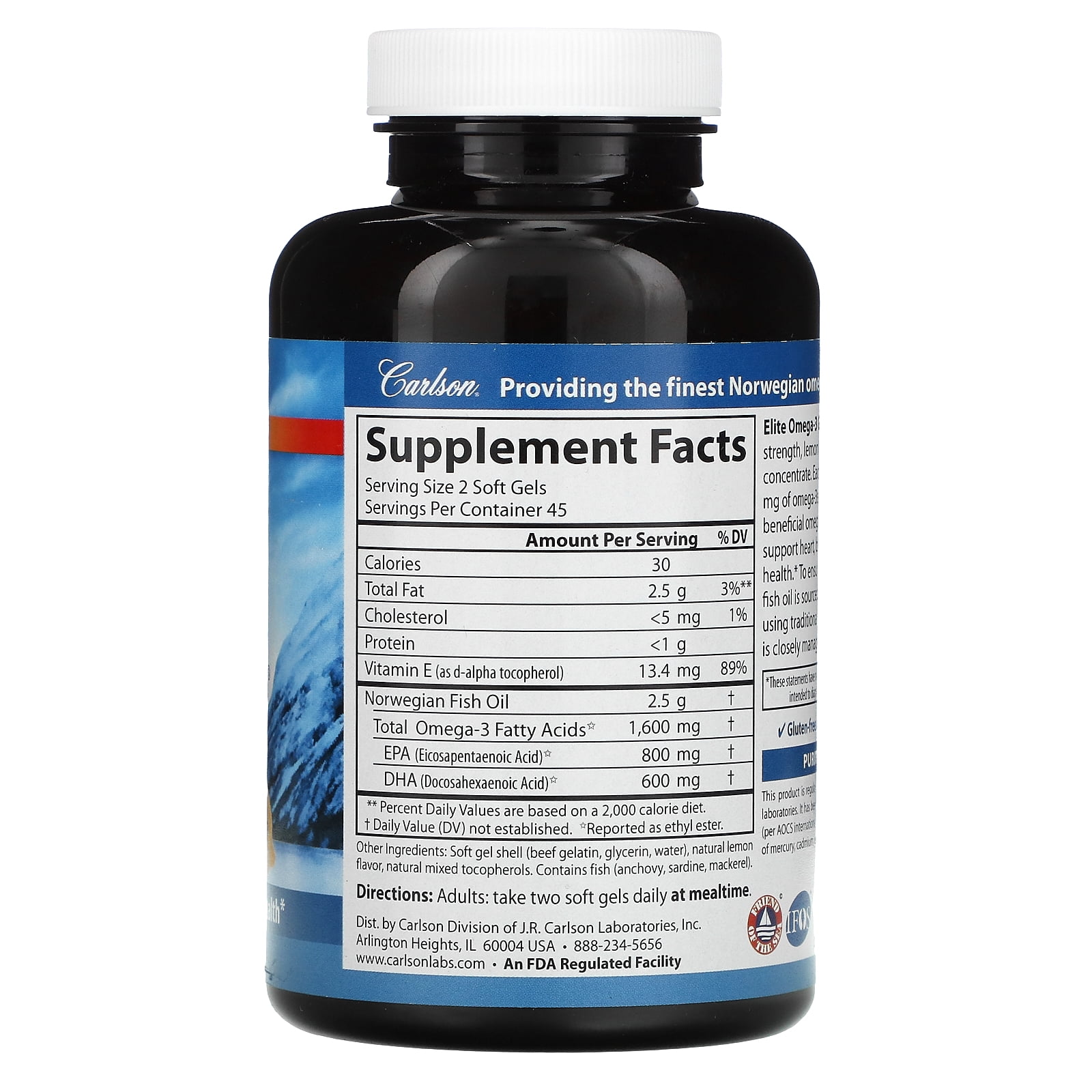 Carlson Wild Caught Elite Omega-3 Gems Softgels, 1600 Mg, Lemon, 90 + 30 Ct