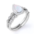 thumbnail image 4 of JeenMata Vintage 1.5 Carat Pear Cut Opal & Diamond Wedding Ring Set in 10K White Gold, 4 of 7