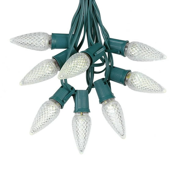 25 Foot C9 LED Outdoor Lighting Patio Christmas String Light Set, Warm White, Green Wire, 25 Bulbs