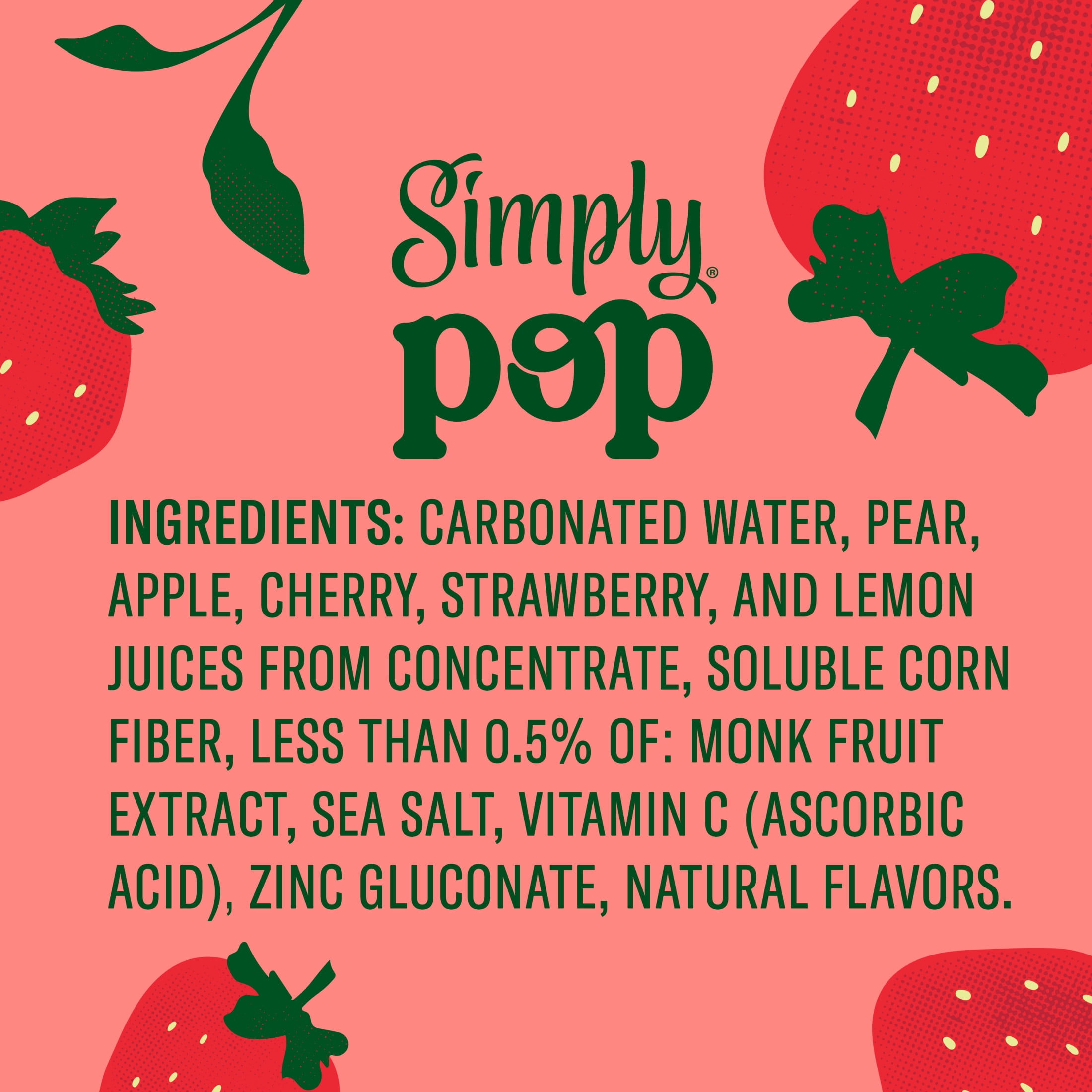 (12 pack) Simply Pop Prebiotic Soda Strawberry Drink, 12 oz. can