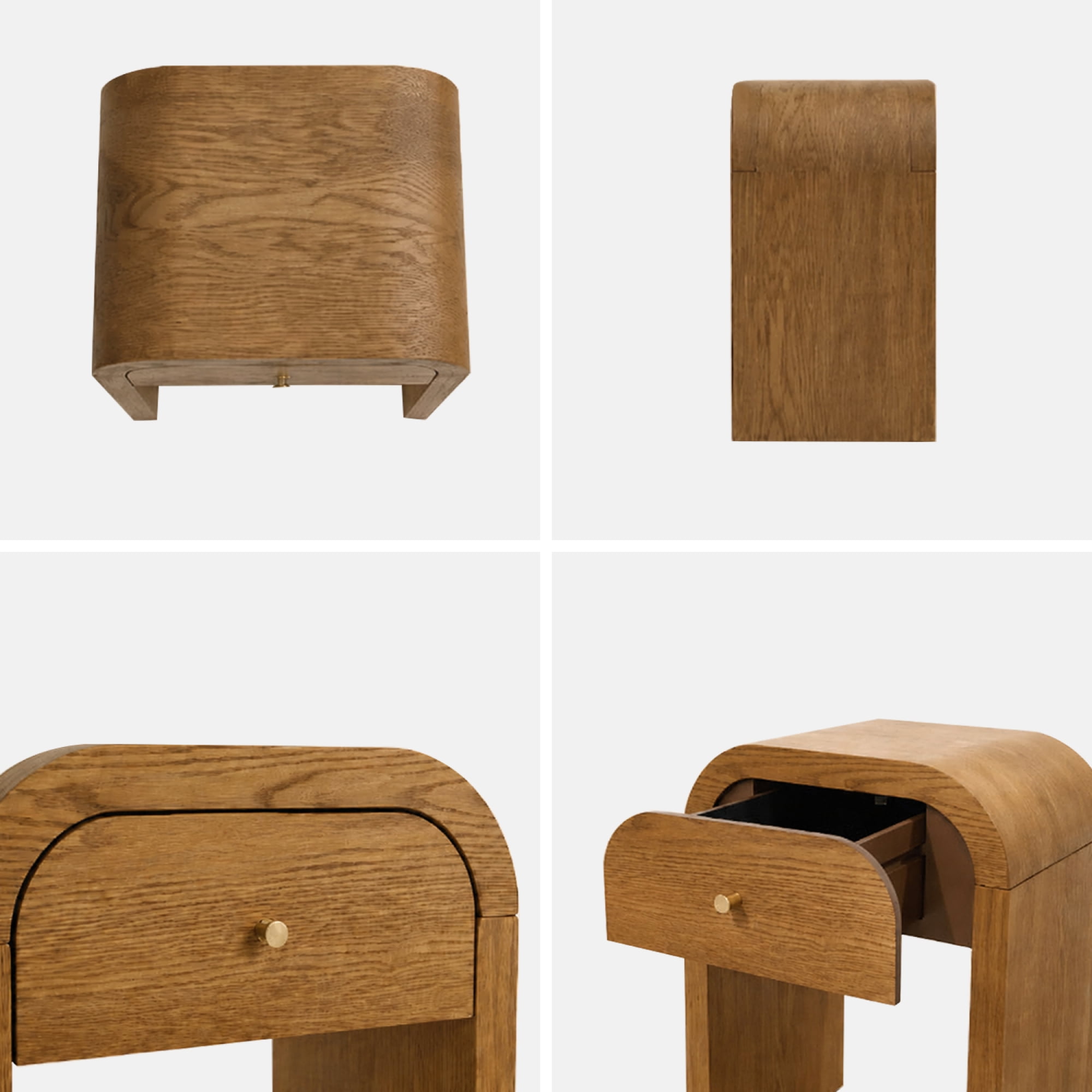 Leumius Curved Side Table with 1 Drawer Nightstand Side End Table with Rounded Edge Tabletop for Bedroom Living Room Walnut
