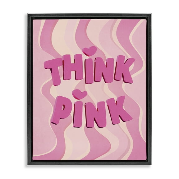 Stupell Industries Think Pink Wavy Pattern Text & Numbers Painting Black Floater Framed Canvas Art Print Wall Art, 17 x 21