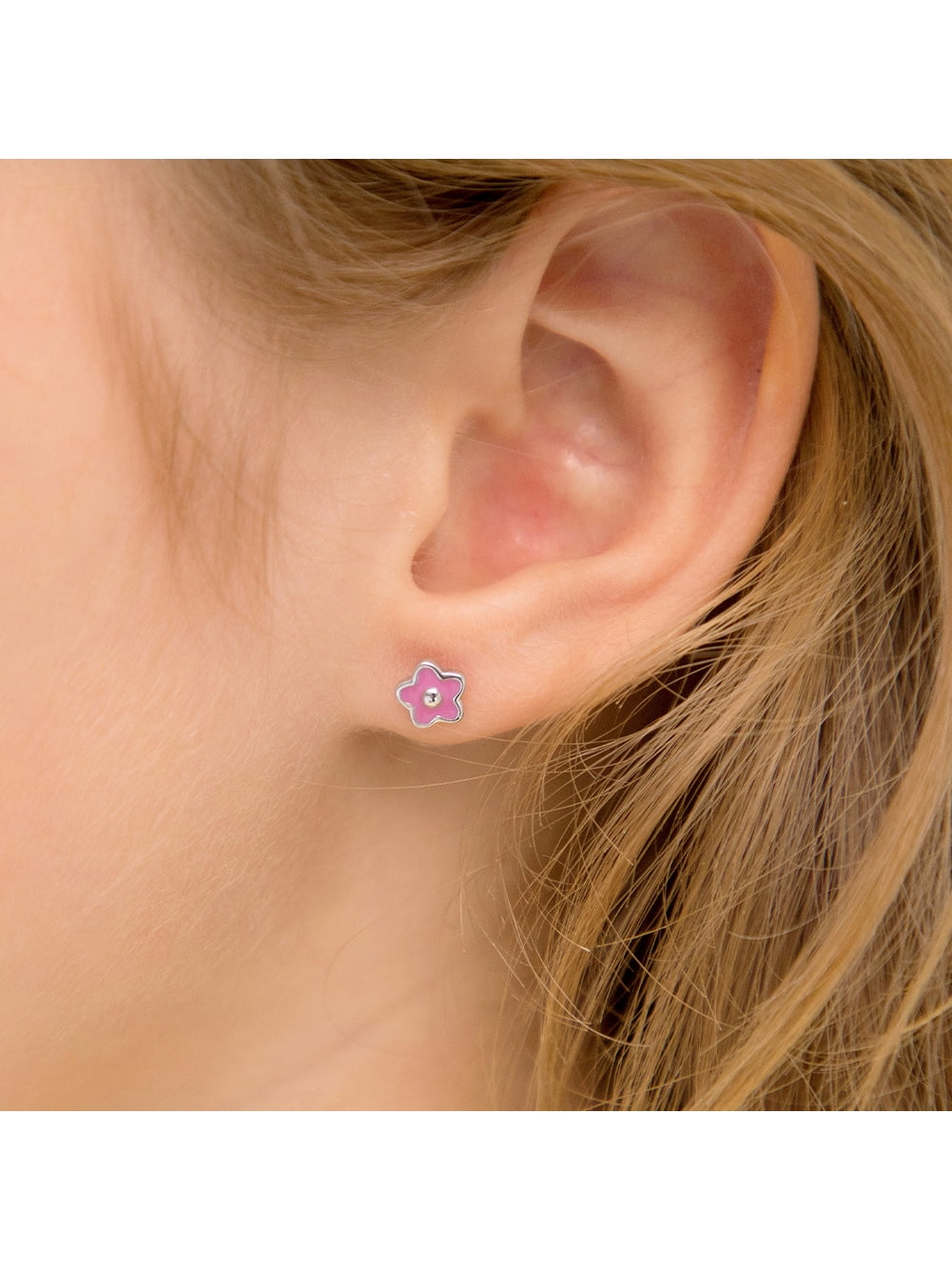 Groovy Flower Baby / Toddler / Kids Earrings Screw Back Enamel - Sterling Silver