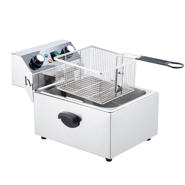 Yeshouse Freidora comercial eléctrica de acero inoxidable con cesta, tapa y protección contra sobrecalentamiento para restaurantes y cocinas domésticas