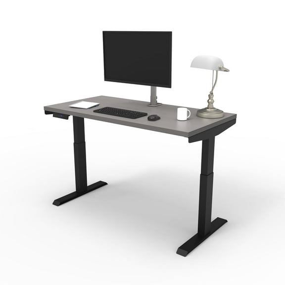 Lift It, Electric Height Adjustable Desk, 48"x24" for Office or Home, Dual Motor, 4 Memory/USB Charging LED Control, Black Frame and Grey Strand Top